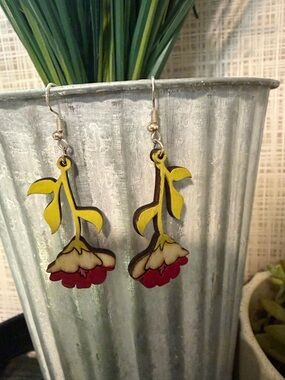 Yellow and Red Floral Drop Earrings - Women Jewelry